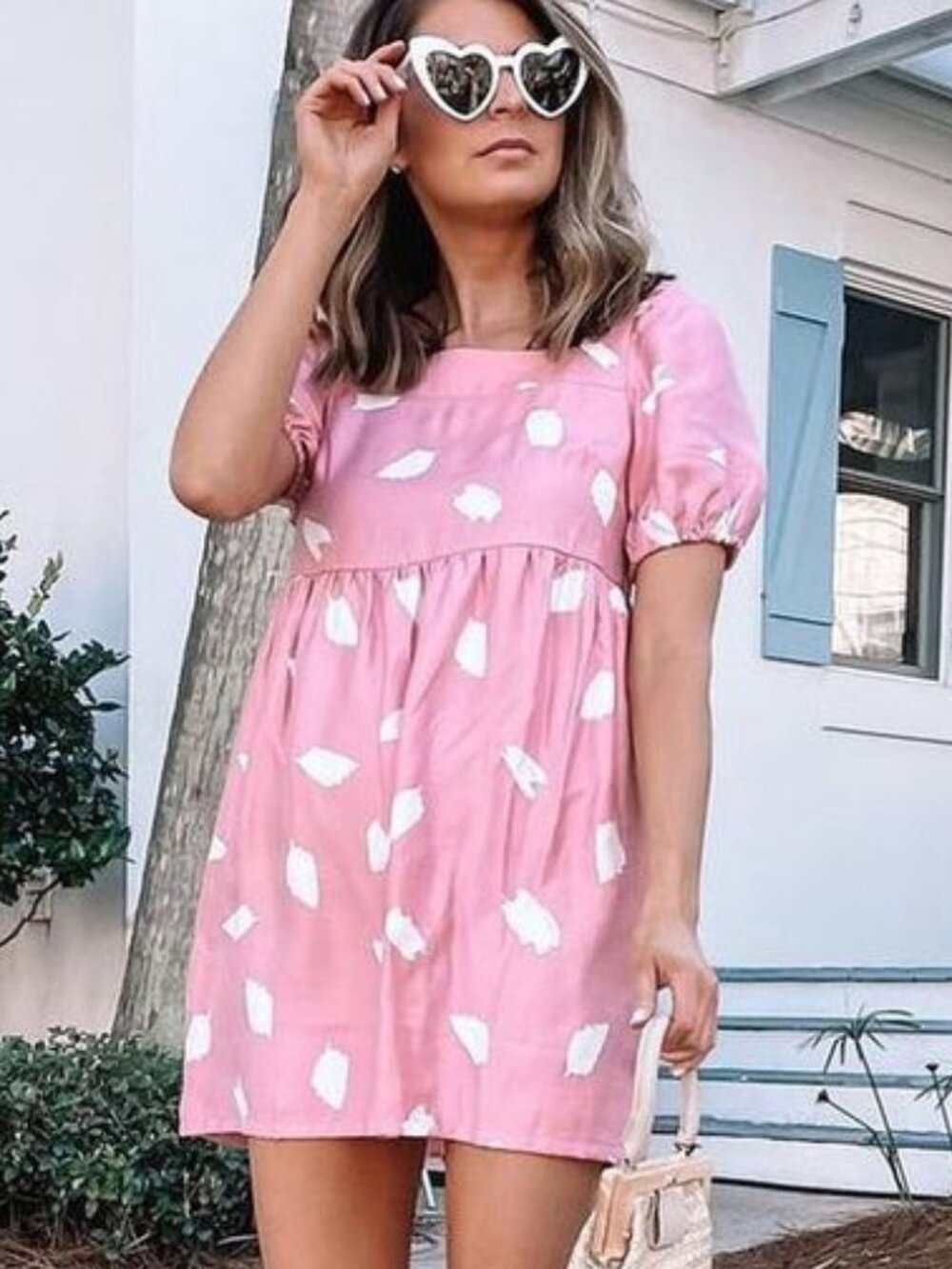 LOFT brushstroke square neck swing dress L